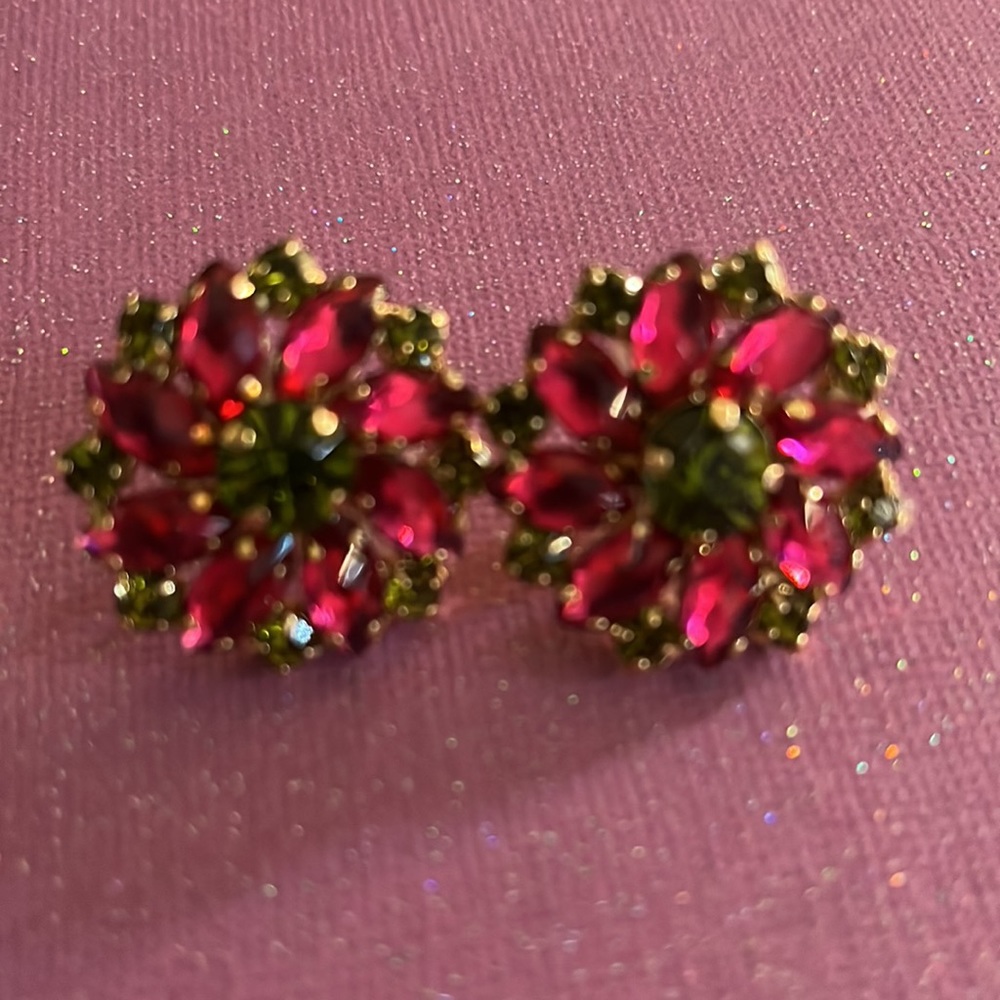 Red and blue flowers earrings
